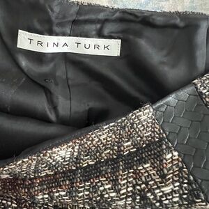 Trina Turk Brown Leather and Tweed Skirt, Size 2